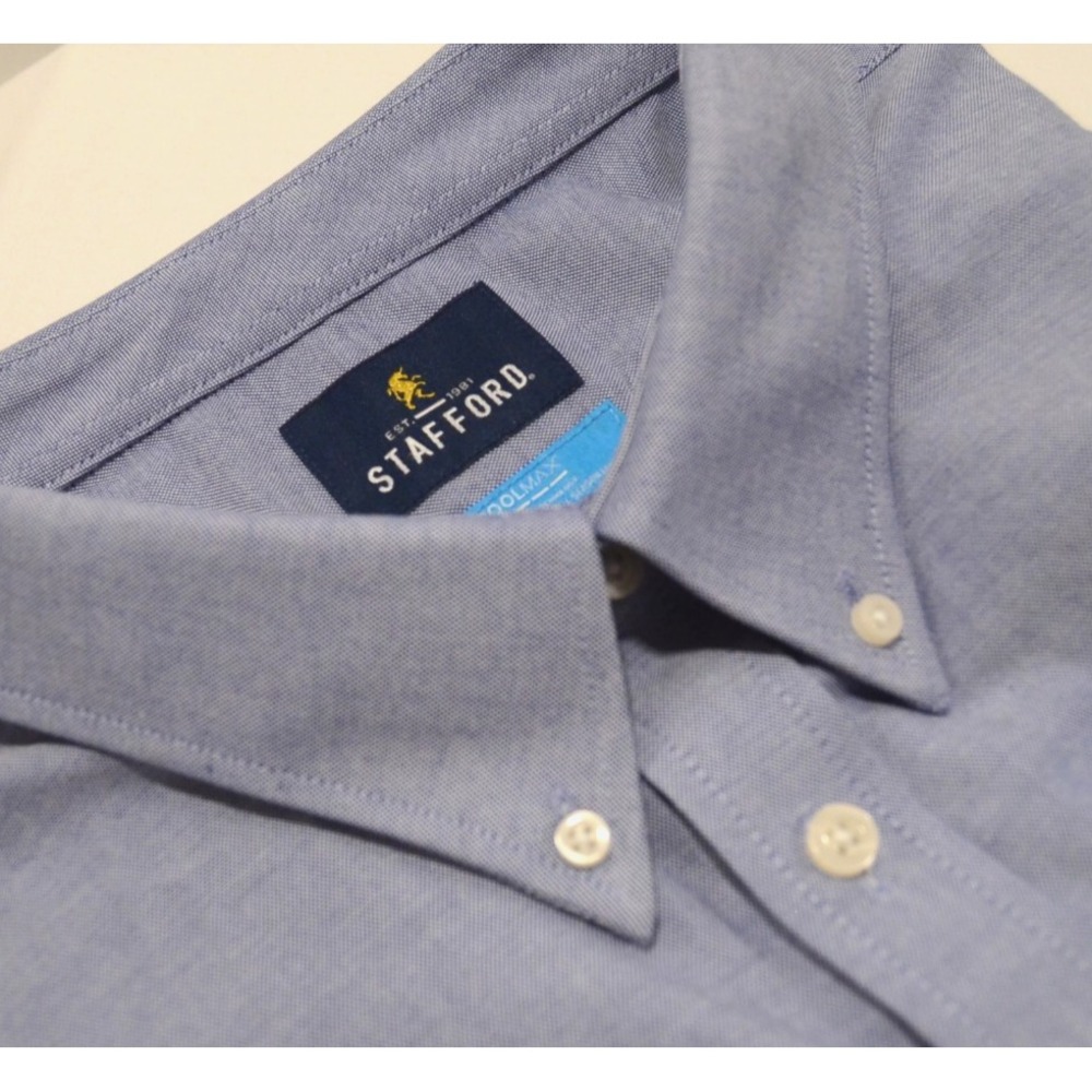 NWT Stafford Men's 3XL Coolmax Blue Long Sleeve Shirt Button Down Collar